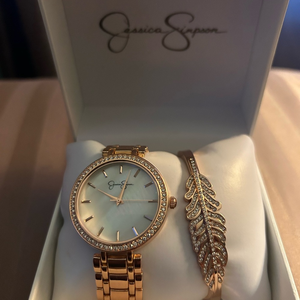 Jessica Simpson Rose Gold Watch and Bracelet Set